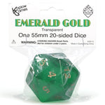 Koplow d20 Single 55mm Countdown Emerald with Gold - Lost City Toys