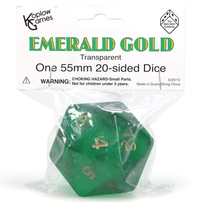 Koplow d20 Single 55mm Countdown Emerald with Gold - Lost City Toys