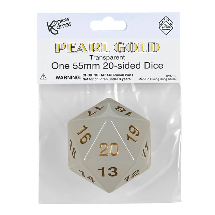 Koplow d20 Single 55mm Countdown Pearl with Gold - Lost City Toys