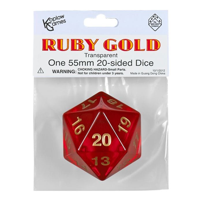 Koplow d20 Single 55mm Countdown Ruby with Gold - Lost City Toys
