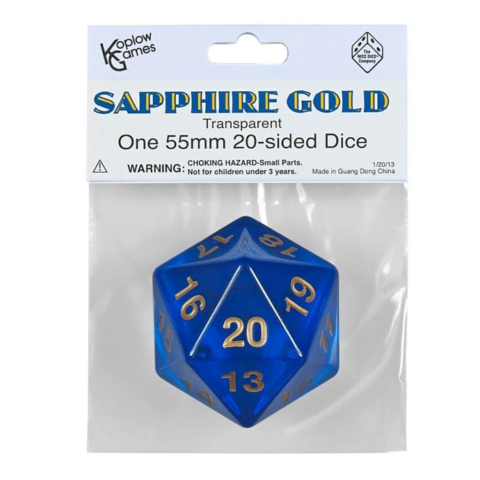 Koplow d20 Single 55mm Countdown Sapphire with Gold - Lost City Toys