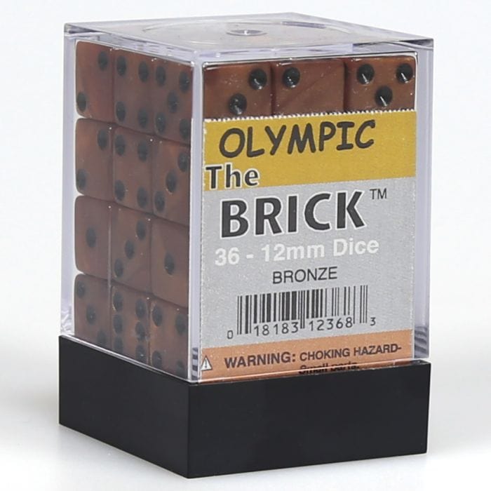 Koplow d6 Cube 12mm Olympic Bronze with Black (36) - Lost City Toys