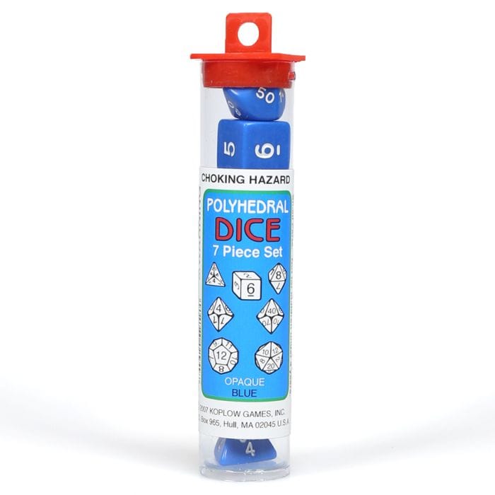 Koplow Dice and Dice Bags Koplow 7-Set Tube Opaque Blue with White