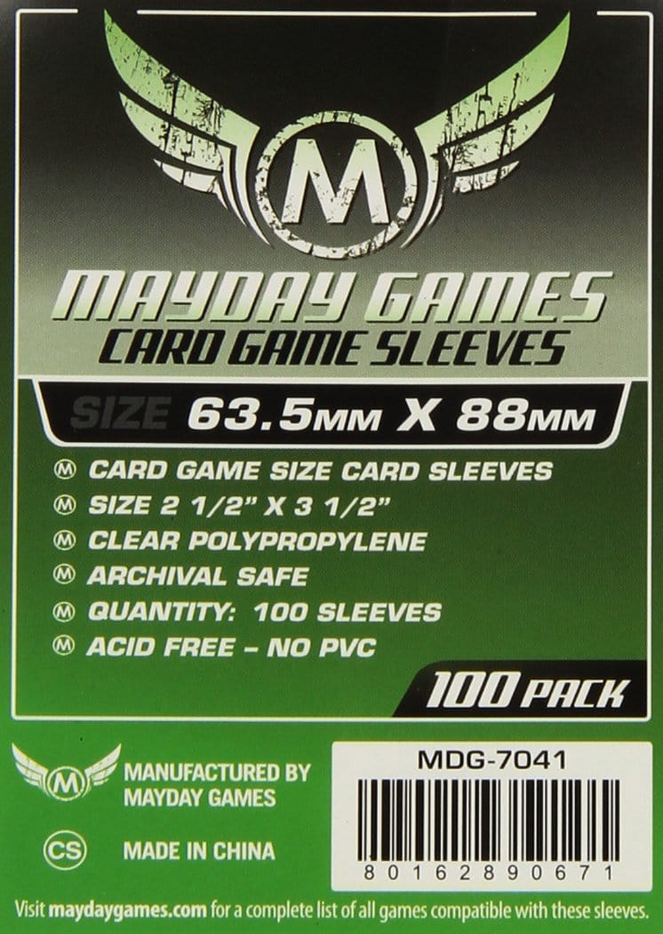 Mayday Games Inc Sleeves: Card Game Sleeves 63.5mm x 88mm Green (100) - Lost City Toys