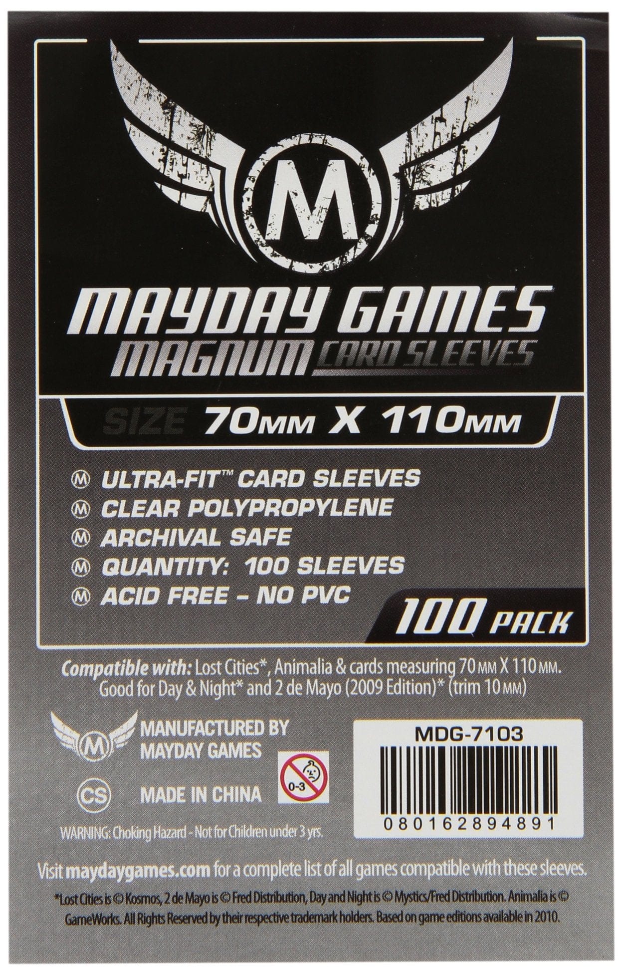 Mayday Games Inc Sleeves: Magnum Silver Sleeves 70mm x 110mm (Lost Cities) (100) - Lost City Toys