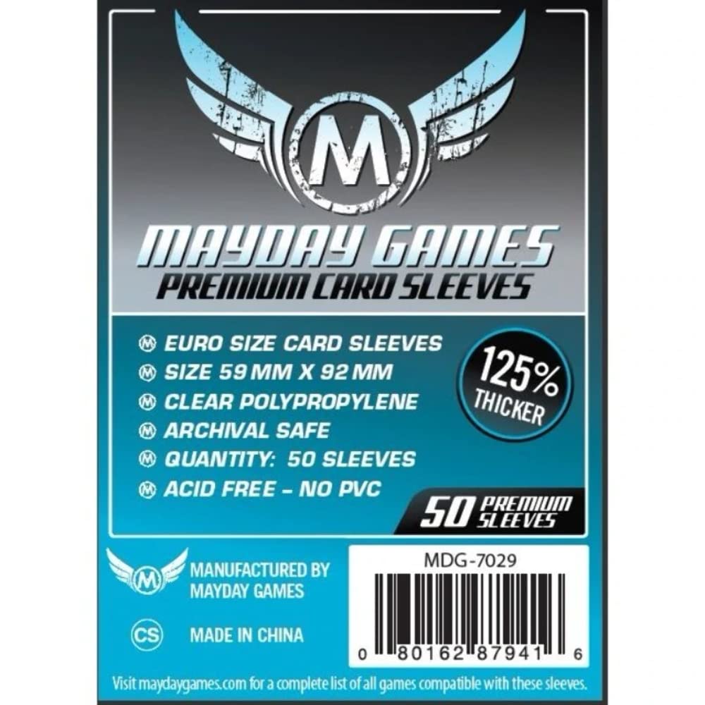 Mayday Games Inc Sleeves: Premium Euro Card Sleeves 59mm x 92mm (50) - Lost City Toys