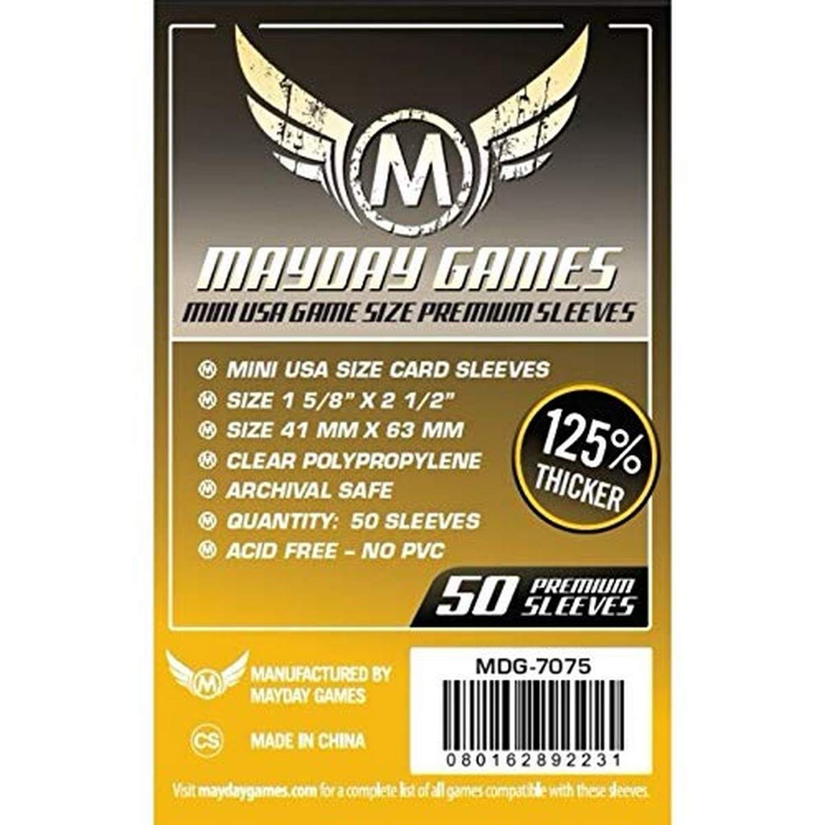 Mayday Games Inc Sleeves: Premium Mini USA Sleeves 41mm x 63mm Dark Yellow (50) - Lost City Toys