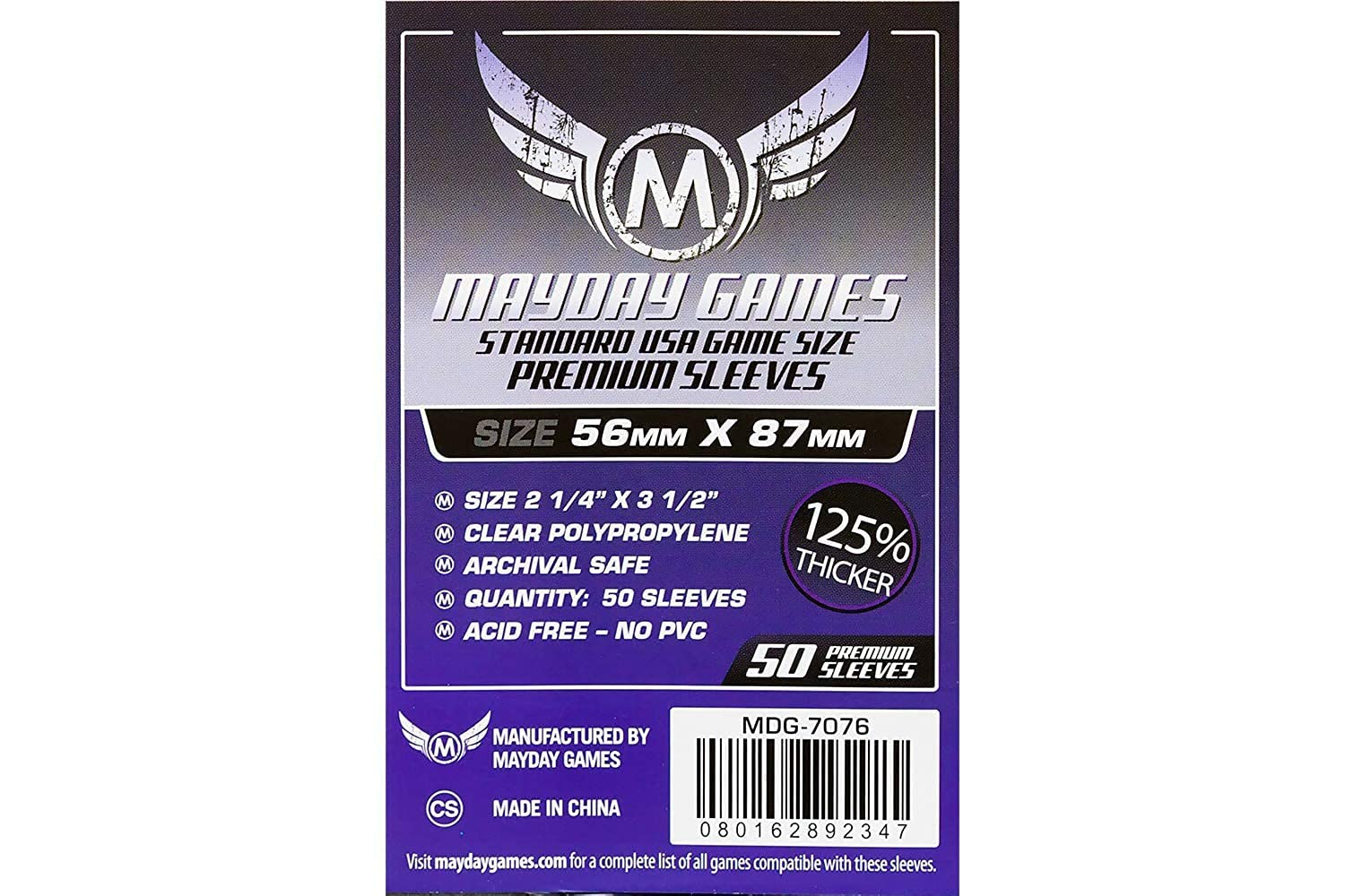 Mayday Games Inc Sleeves: Premium USA Sleeves 56mm x 87mm Purple (50) - Lost City Toys