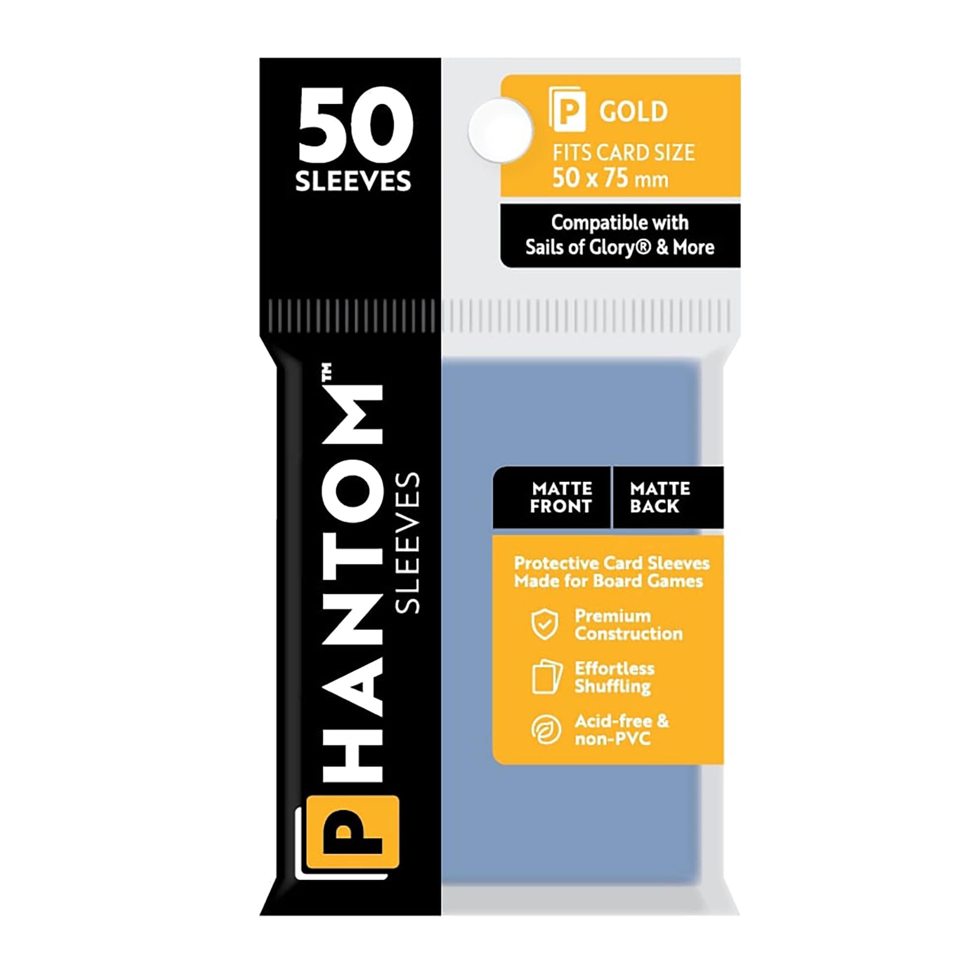 """Phantom Sleeves: """"Gold Size"""" (50mm x 75mm) - Matte/Matte (50)""" - Lost City Toys