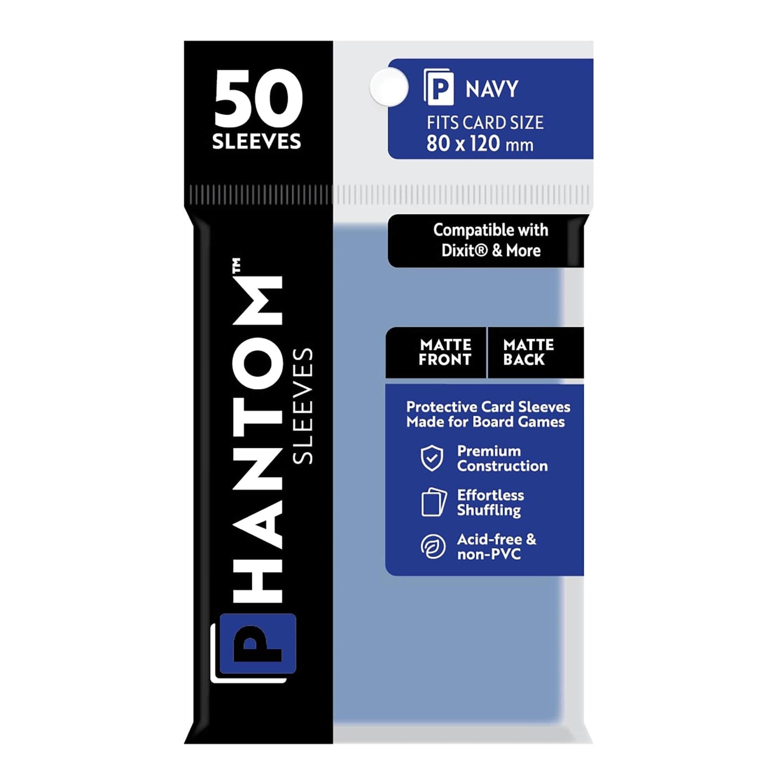 """Phantom Sleeves: """"Navy Size"""" (80mm x 120mm) - Matte/Matte (50)""" - Lost City Toys