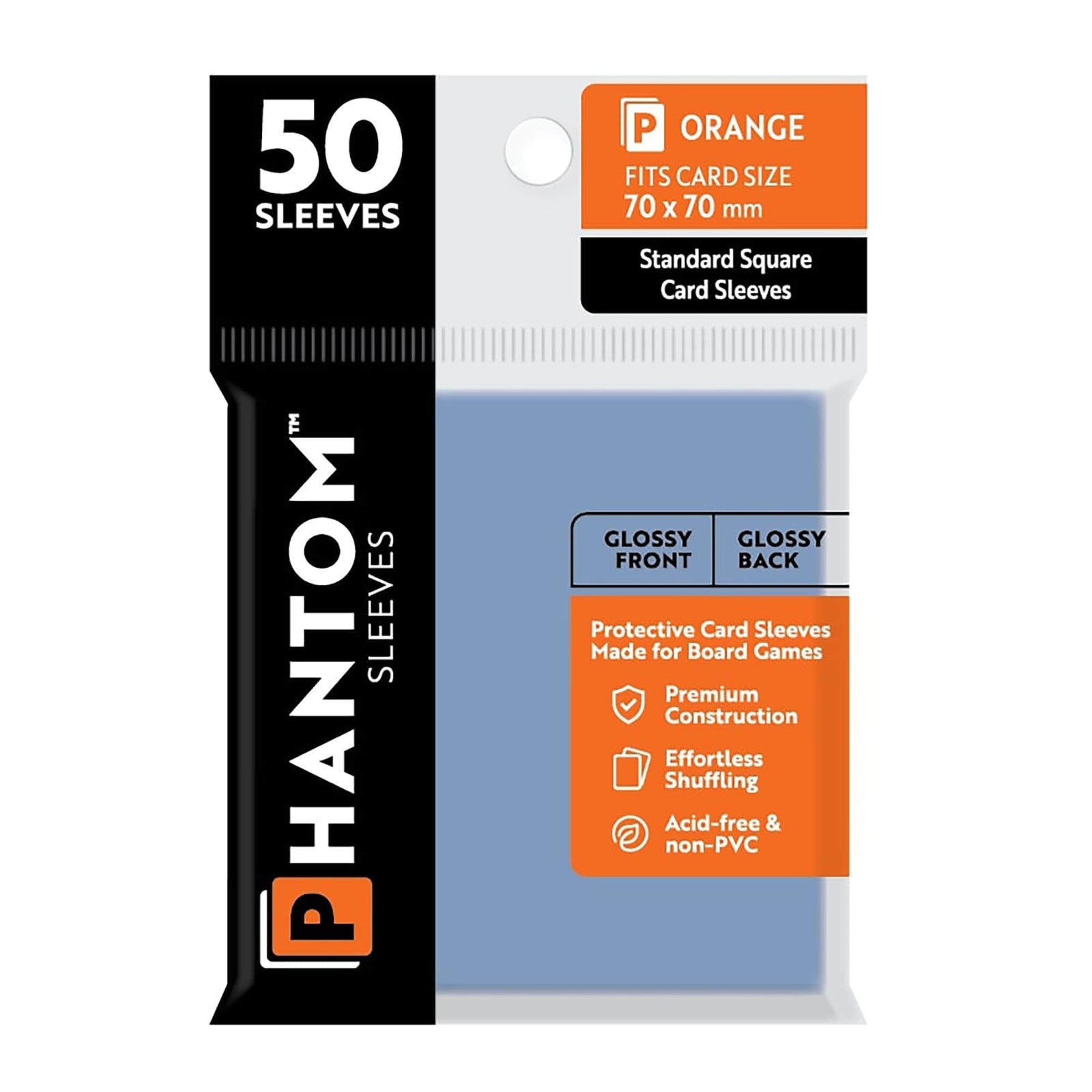 """Phantom Sleeves: """"Orange Size"""" (70mm x 70mm) - Gloss/Gloss (50)""" - Lost City Toys