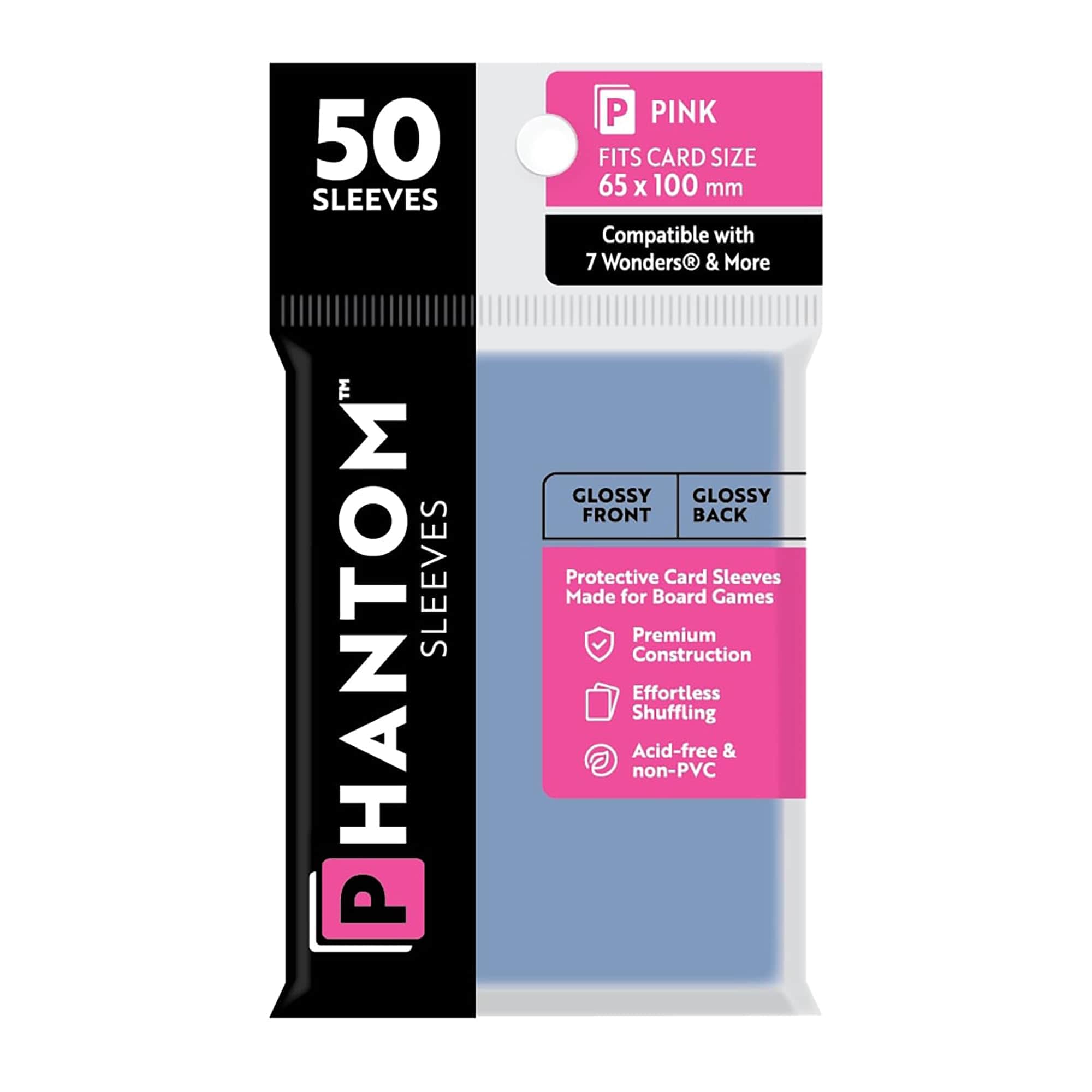 """Phantom Sleeves: """"Pink Size"""" (65mm x 100mm) - Gloss/Gloss (50)""" - Lost City Toys
