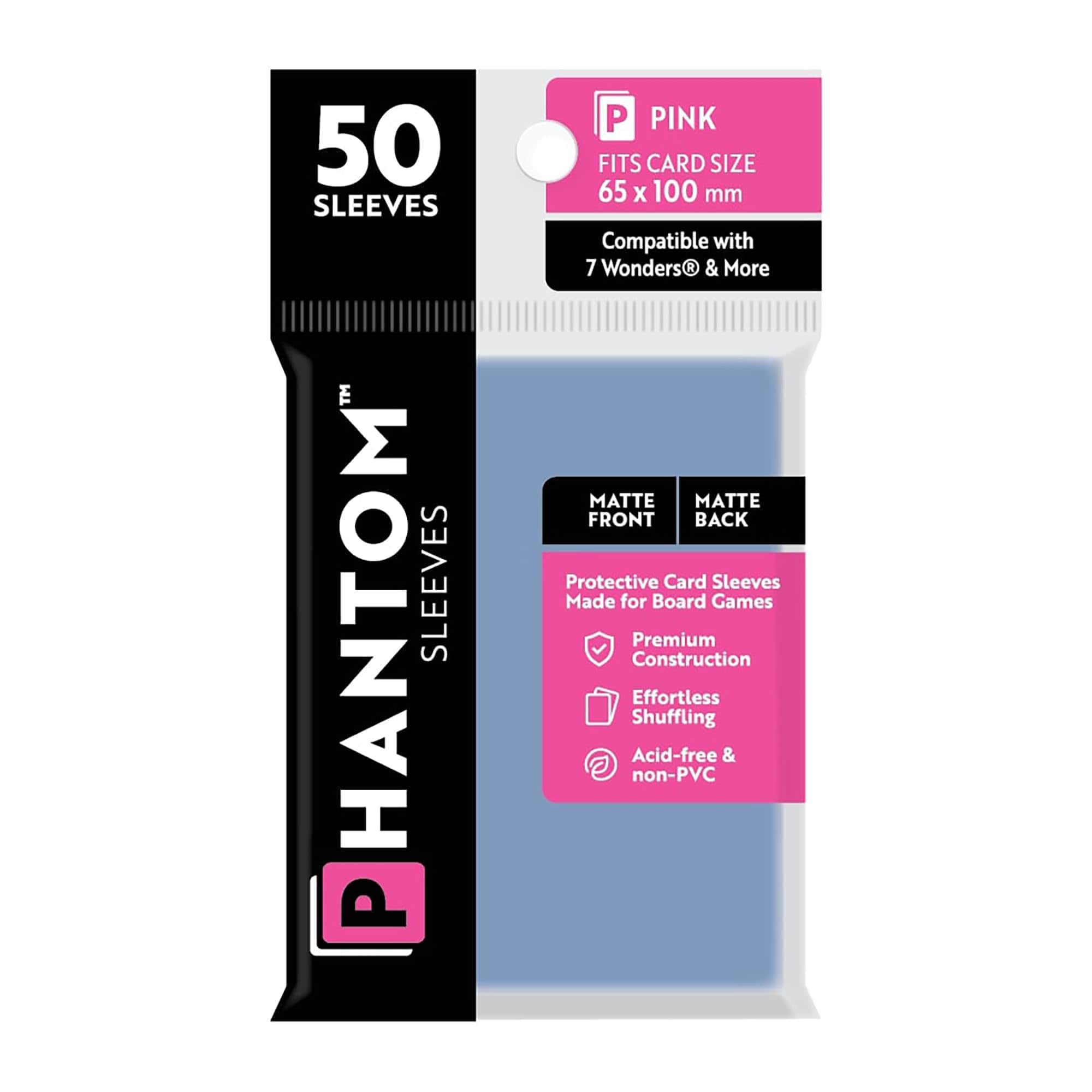 """Phantom Sleeves: """"Pink Size"""" (65mm x 100mm) - Matte/Matte (50)""" - Lost City Toys