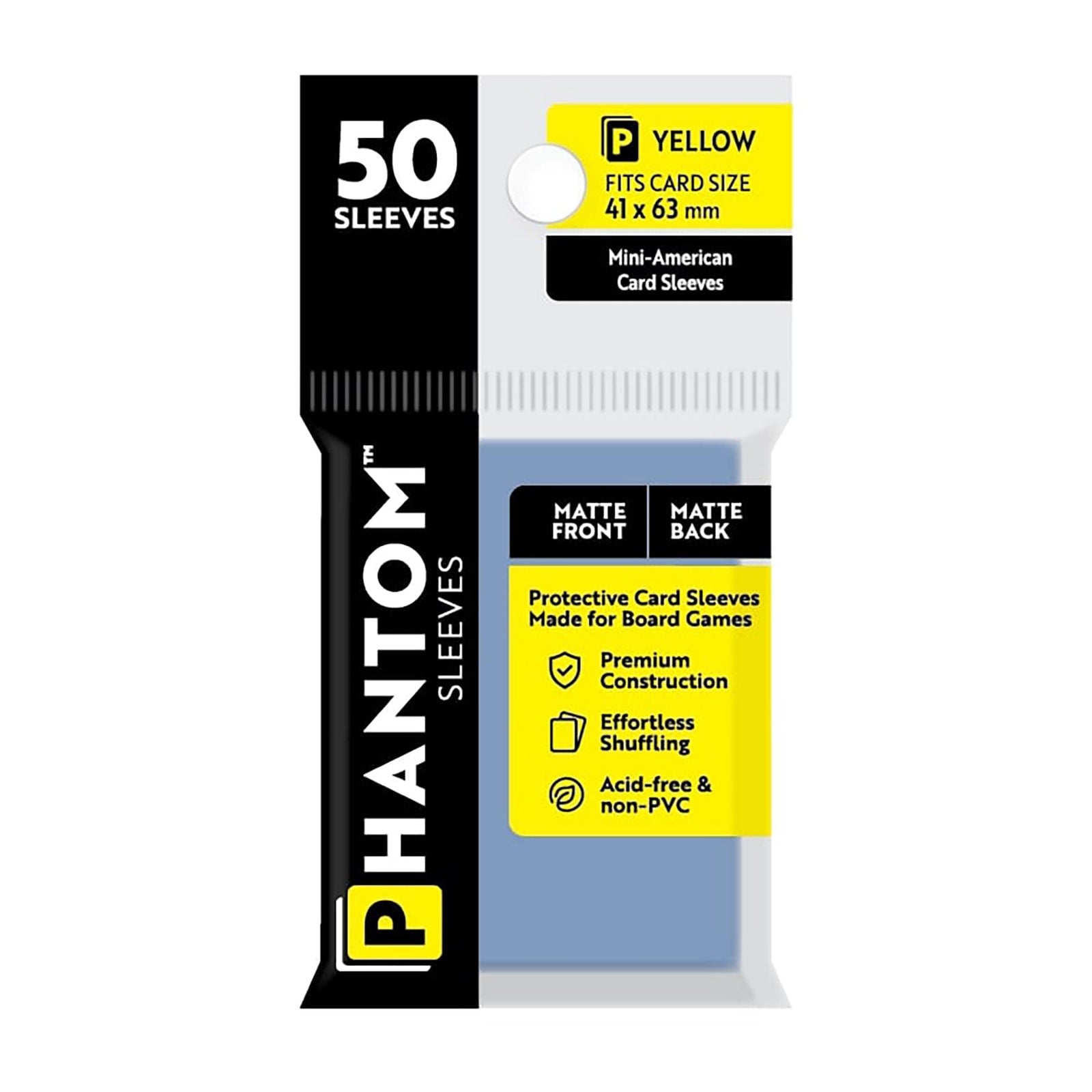 """Phantom Sleeves: """"Yellow Size"""" (41mm x 63mm) - Matte/Matte (50)""" - Lost City Toys