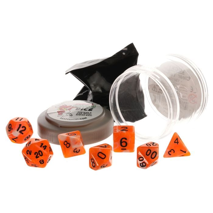 Reaper Miniatures Pizza Dungeon Dice: Dual Orange & White with Black - Lost City Toys