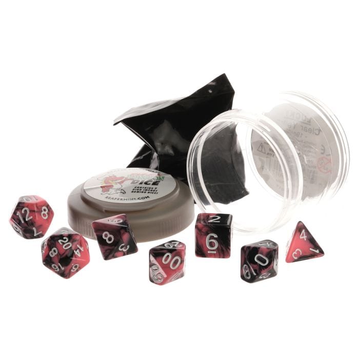 Reaper Miniatures Pizza Dungeon Dice: Dual Pink & Black with White - Lost City Toys