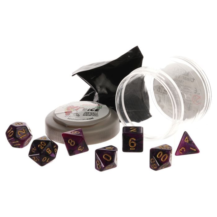 Reaper Miniatures Pizza Dungeon Dice: Dual Purple & Black with Gold - Lost City Toys