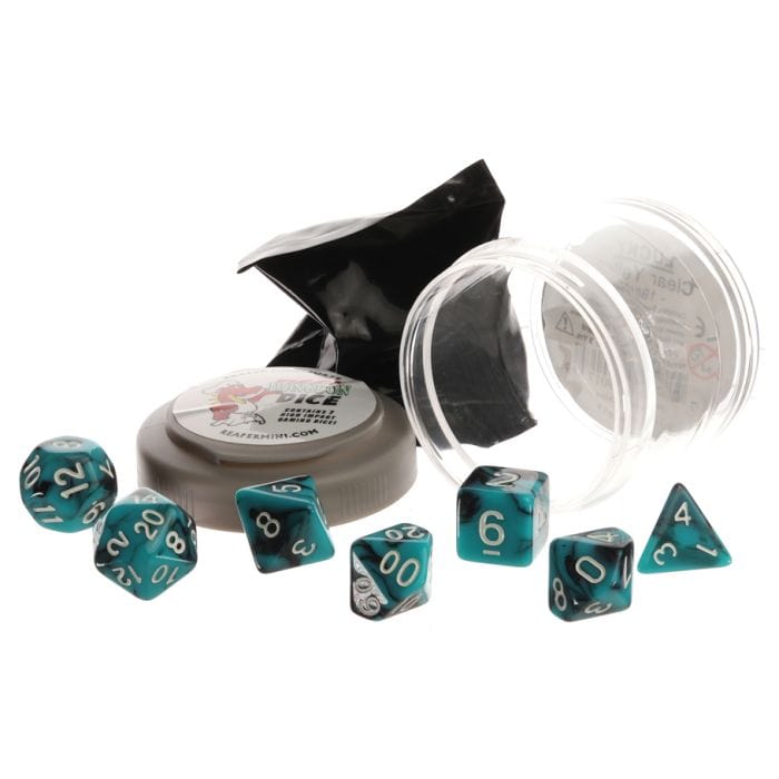 Reaper Miniatures Pizza Dungeon Dice: Dual Teal & Black with White - Lost City Toys