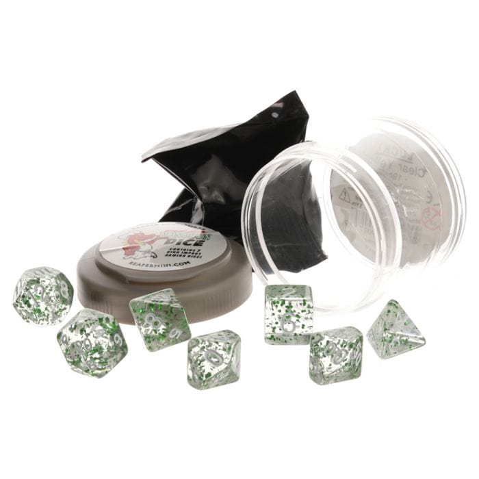 Reaper Miniatures Pizza Dungeon Dice: Glitter Green with White - Lost City Toys