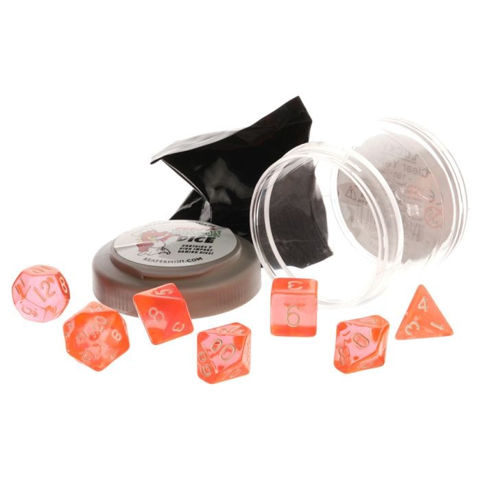 Reaper Miniatures Pizza Dungeon Dice: Lucky Clear Orange with White - Lost City Toys