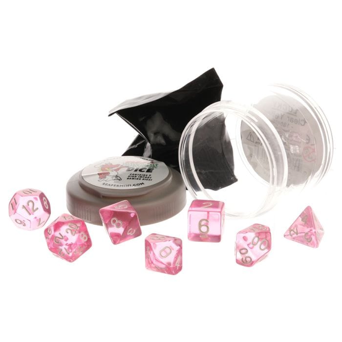 Reaper Miniatures Pizza Dungeon Dice: Lucky Clear Pink with White - Lost City Toys