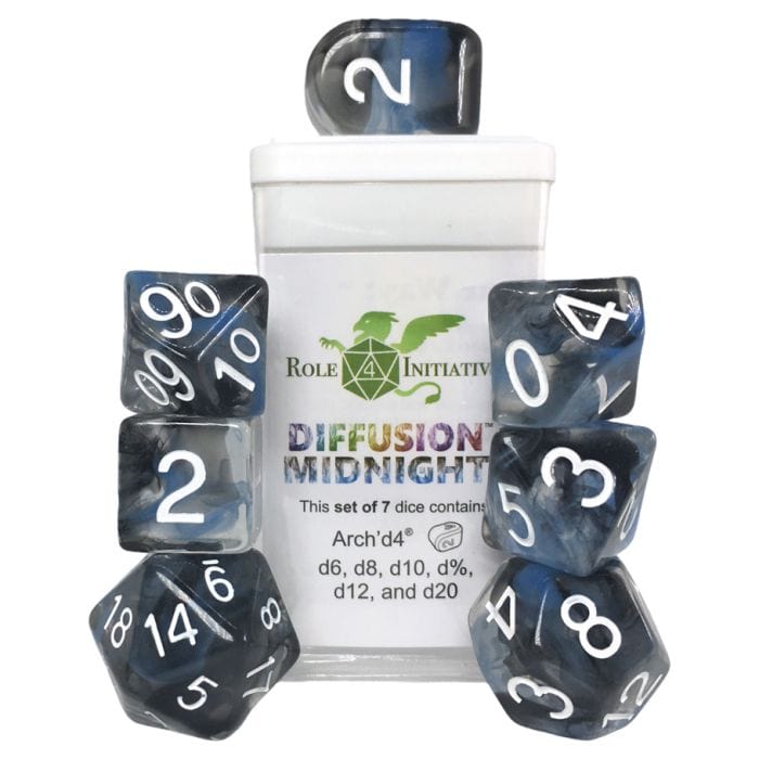 Role 4 Initiative 7 - Set Diffusion Midnight with White with Arch'd4 & Balance'd20 - Lost City Toys