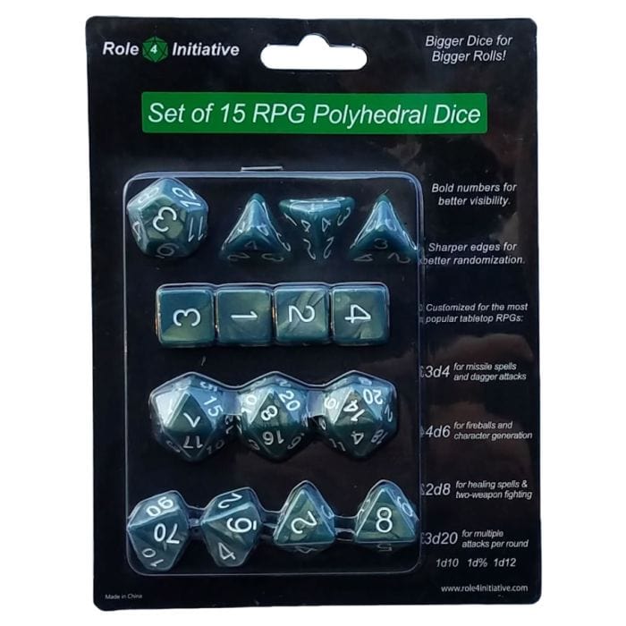 Role 4 Initiative Dice and Dice Bags Role 4 Initiative 15-Set Shimmer Sea Dragon with White
