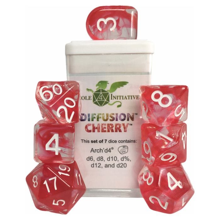 Role 4 Initiative Dice and Dice Bags Role 4 Initiative 7-Set Diffusion Cherry with Arch'd4 & Balance'd20