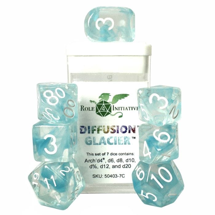 Role 4 Initiative Dice and Dice Bags Role 4 Initiative 7-Set Diffusion Glacier with Arch'd4 & Balance'd20