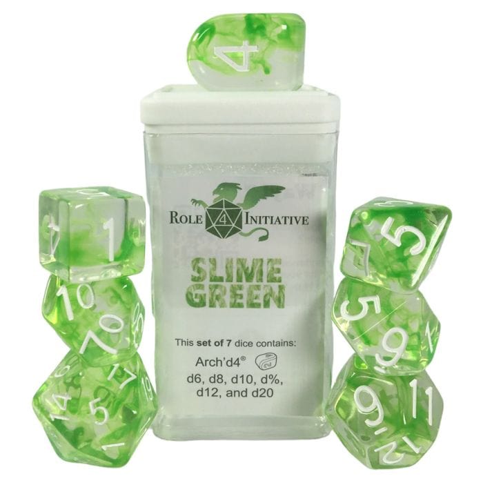 Role 4 Initiative Dice and Dice Bags Role 4 Initiative 7-Set Diffusion Slime Green with Arch'd 4