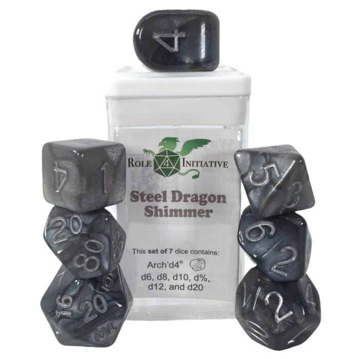 Role 4 Initiative Dice and Dice Bags Role 4 Initiative 7-Set Steel Dragon Shimmer with Arch'd4