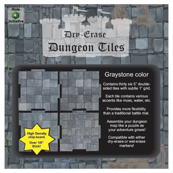 """Role 4 Initiative Dry - Erase Dungeon Tiles Graystone: 5"""" Square (36)""" - Lost City Toys