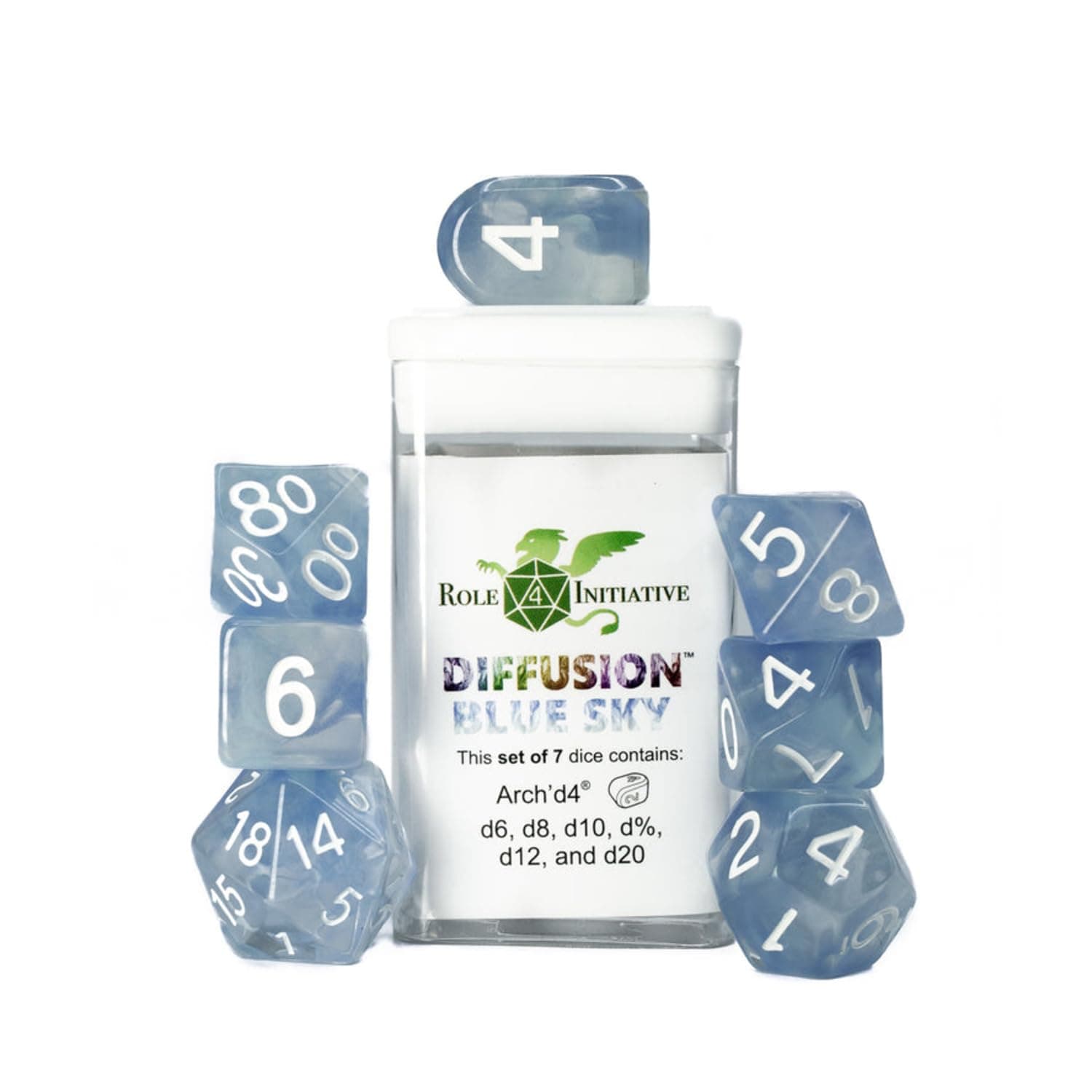 Role 4 Initiative Polyhedral Dice: Diffusion Blue Sky - Set of 7 - Lost City Toys