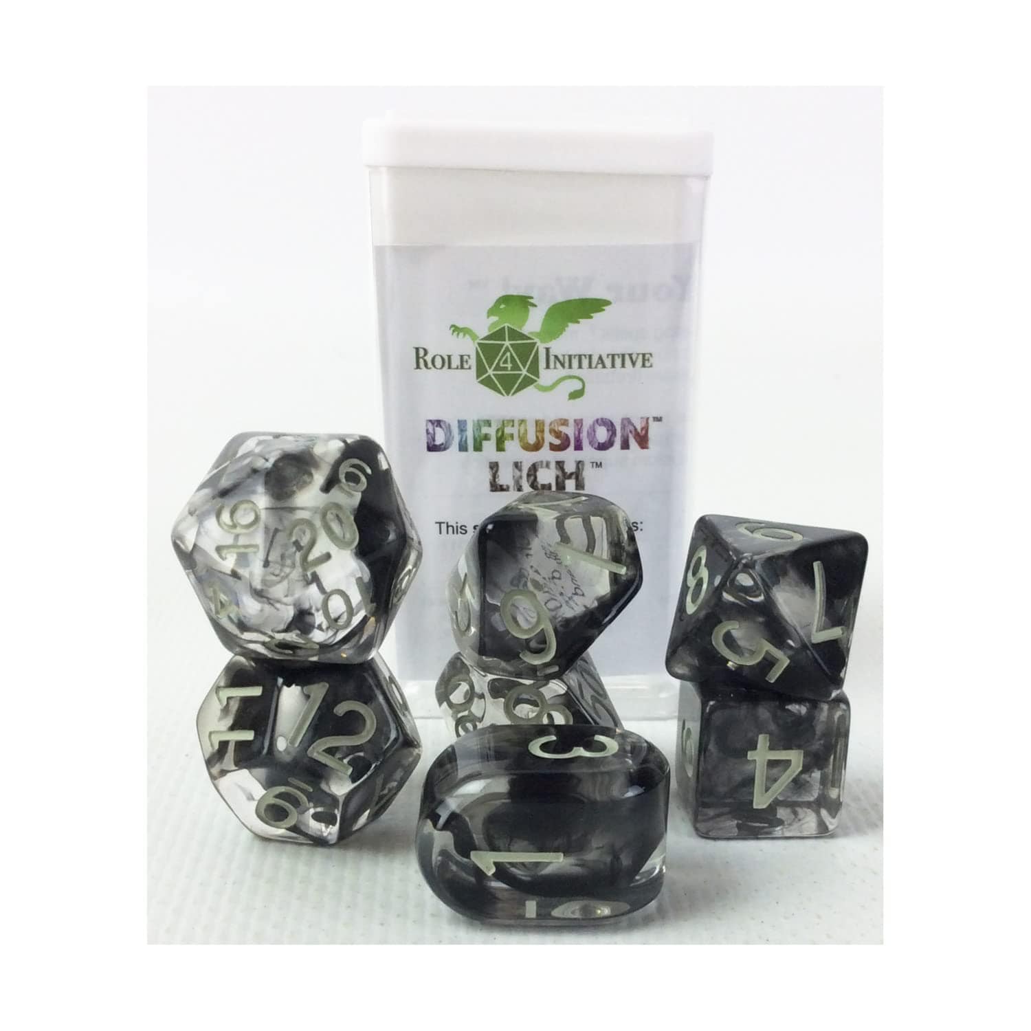 Role 4 Initiative Polyhedral Dice: Diffusion Lich - Set of 7 - Lost City Toys
