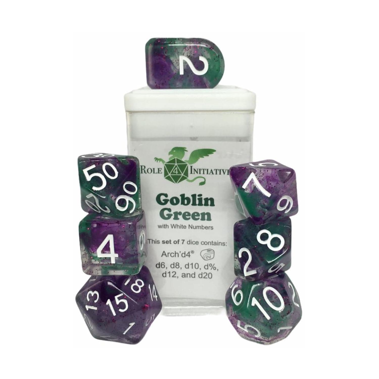 Role 4 Initiative Polyhedral Dice: Goblin Green - Set of 7 - Lost City Toys