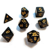 Sirius Dice 7 - Set Opaque Resin Black with Gold - Lost City Toys