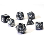 Sirius Dice 7 - Set Pearl Acrylic Charcoal Grey with White - Lost City Toys