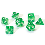 Sirius Dice 7 - Set Translucent Resin Green with White - Lost City Toys