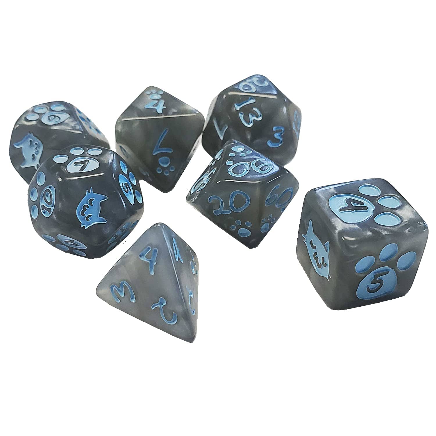 Steve Jackson Games Polyhedral Dice Set (7): Kitten - Gray - Lost City Toys