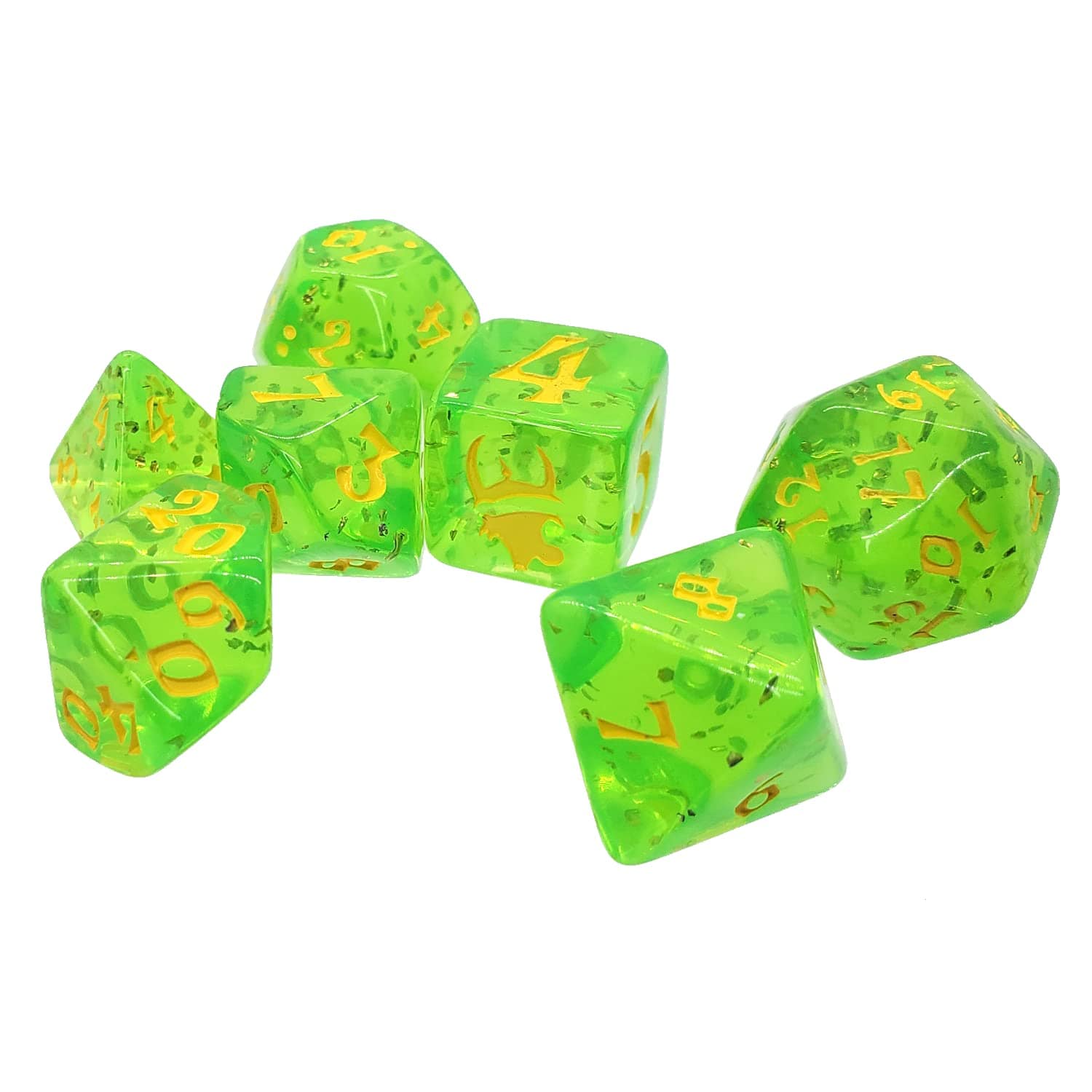 Steve Jackson Games Polyhedral Dice Set (7): Munchkin - Green/Yellow - Lost City Toys