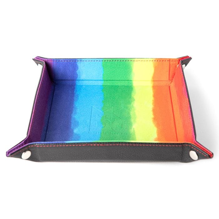 """Velvet Folding Dice Tray with Leather Backing: 10""""x10"""" Watercolor Rainbow""" - Lost City Toys