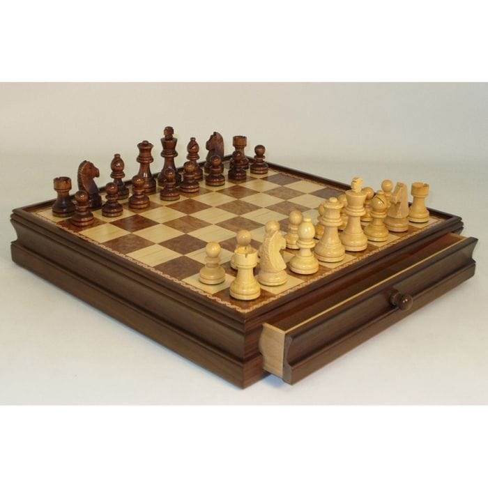 """WorldWise Imports 15"""" Walnut - Maple Wood Chess Set with Drawer""" - Lost City Toys